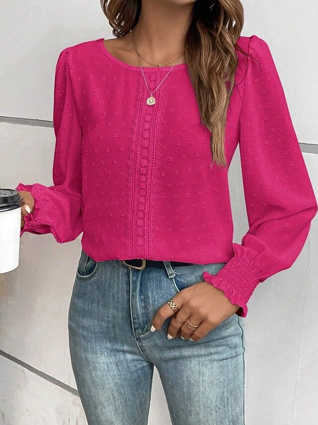 Women's Popover Shirt Casual Shirt Blouse Lace Patchwork