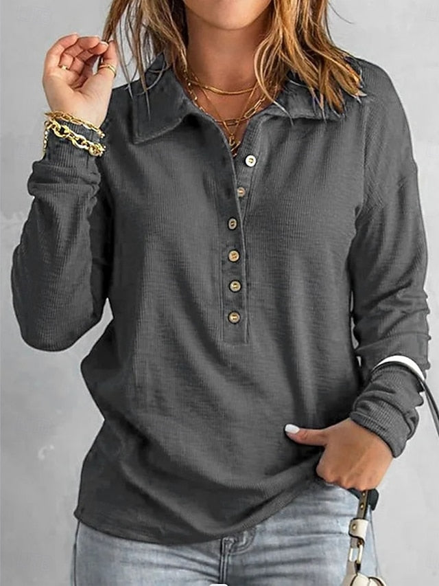 Women's Blouse Buttons Solid Color Stylish Basic Casual