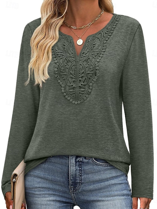 Women's Blouse Patchwork Embroidered Solid Color Stylish