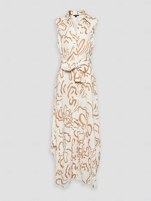 Women's Sleeveless Maxi Shirt Dress Summer A Line Shirt