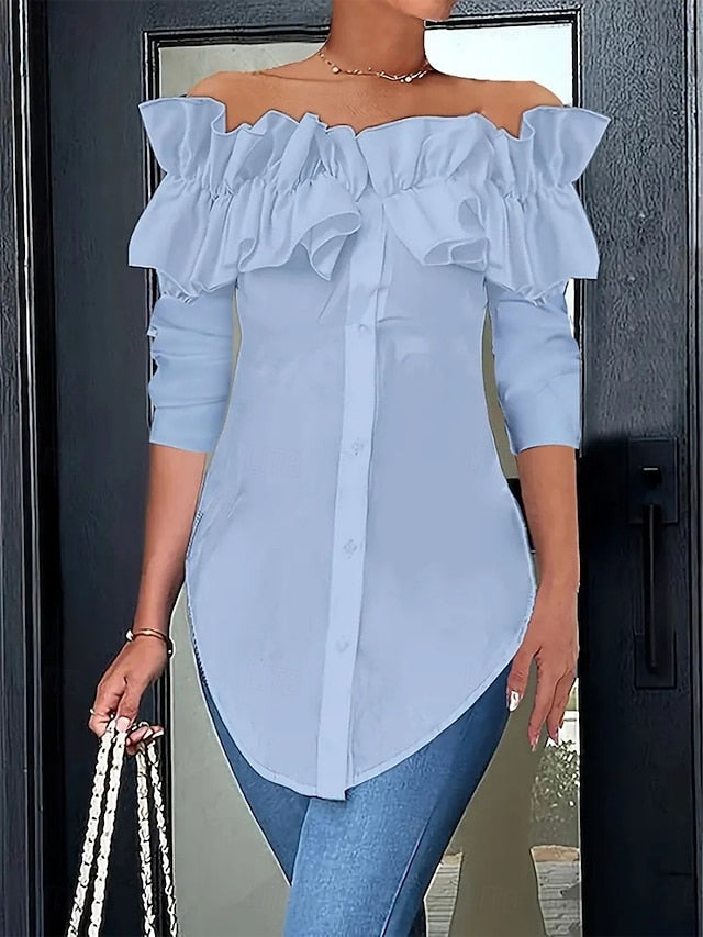 Women's Blouse Ruffle Solid Color Elegant Daily Stylish