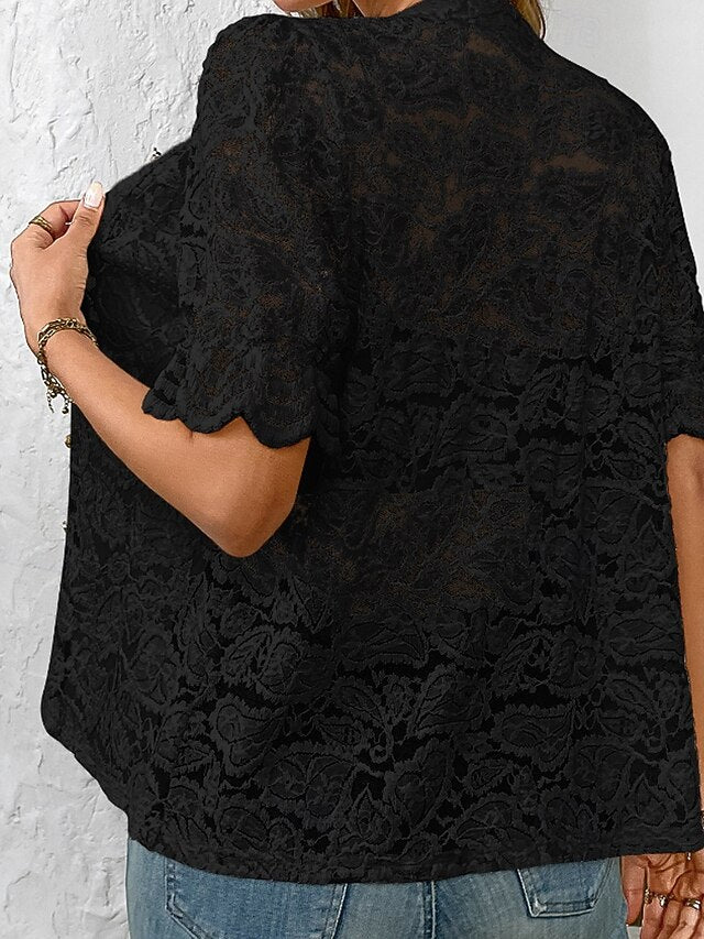 Women's Blouse Lace Tops Lace Buttons Plain Vintage Stylish