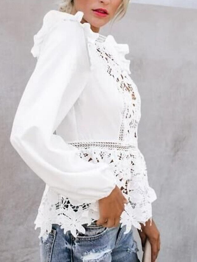Women's Shirt Blouse Lace Tops Long Sleeve Tops Lace Plain