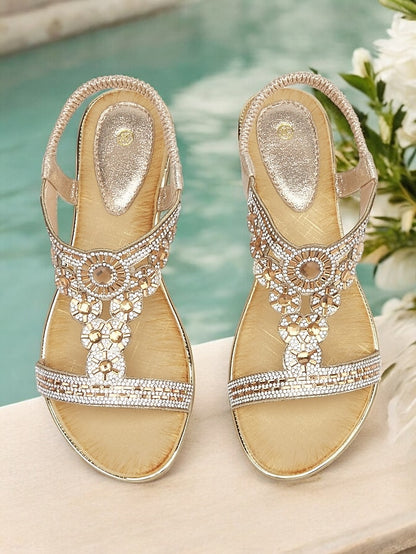 Rhinestone Embellished Sandals T-Strap – Women's Elegant