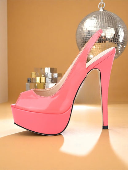 Leather Women's PU Orange Stiletto Platform Patent Heels