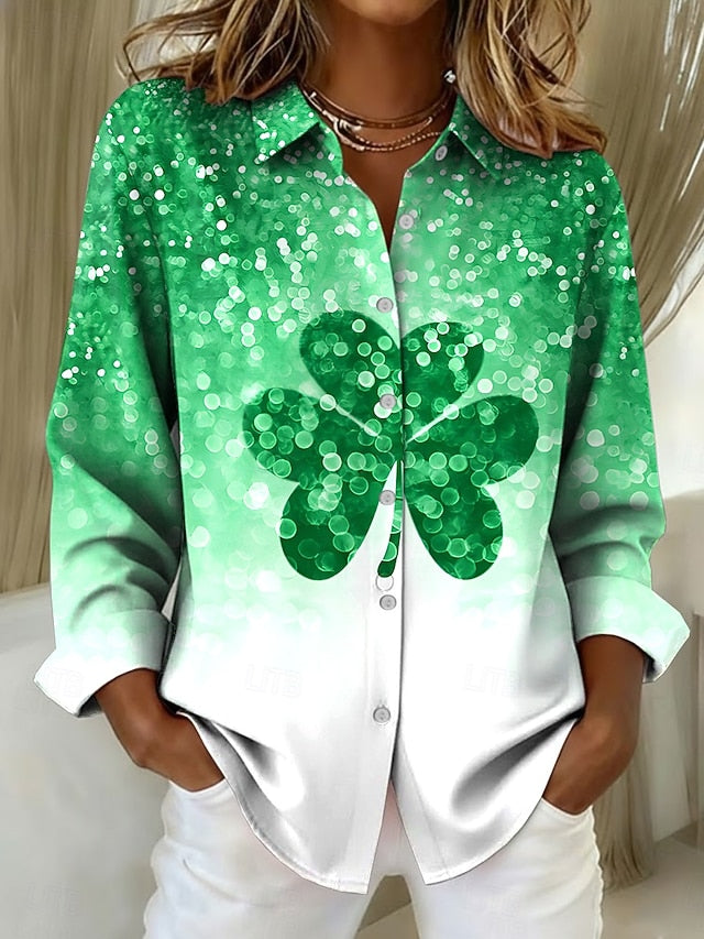 St. Patrick's Day Women's Blouse Buttons Print Graphic