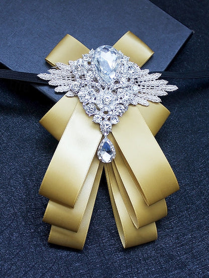 Bow Ribbon Brooch Luxury Pin Elegant Men's Tie - Crystal
