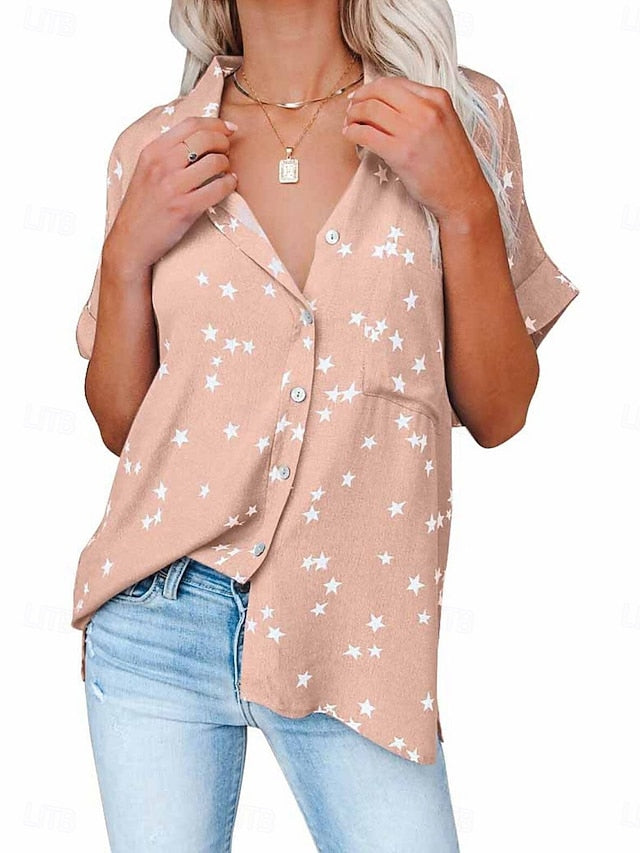 Women's Blouse Buttons Print Star Elegant Vacation Stylish