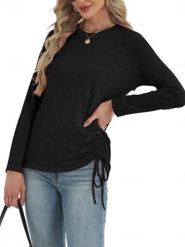 Women's Blouse Drawstring Solid Color Daily Stylish Casual