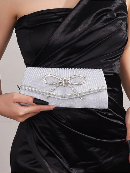 Accent Clutch Blue Glitter Bow Purse Rhinestone with