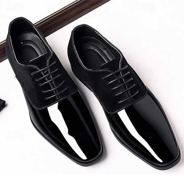 Leather Shoes Patent with Men's Navy Oxford Blue