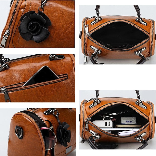 Vintage-Style Floral Handbag Women's Faux with Leather