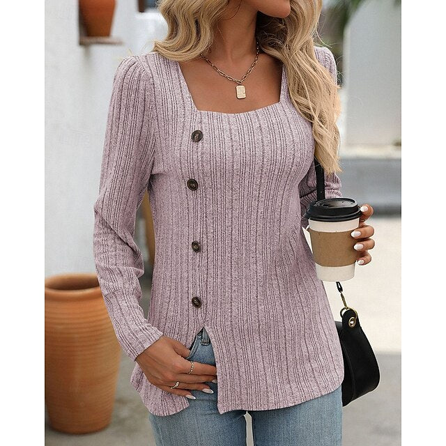 Women's Pullover Sweatshirt Casual Tops Buttons Long Sleeve
