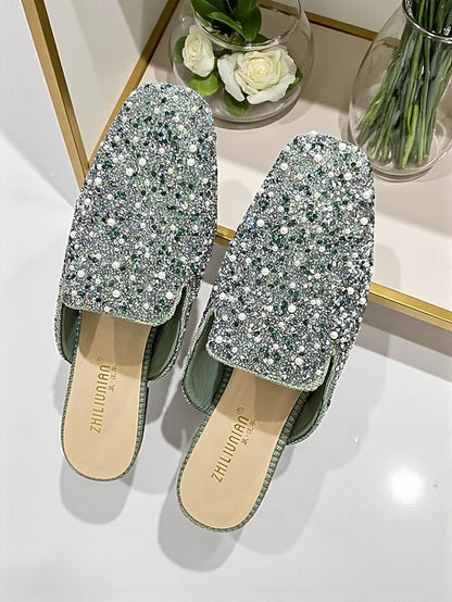 - Women's Pearl and Pink Rhinestone Mules Embellished