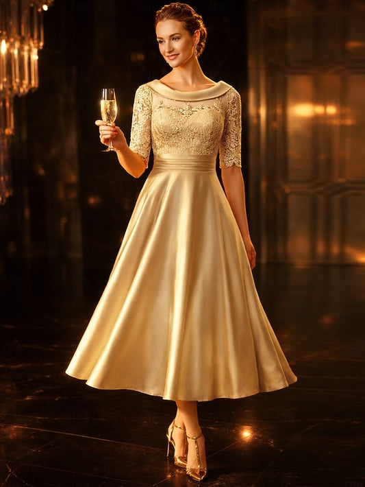 A-Line Tea Length Party Dress Cocktail Dress Wedding Guest Dress