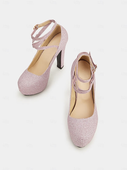 Ankle Platform – Heels Glitter Women's Strap Pink with