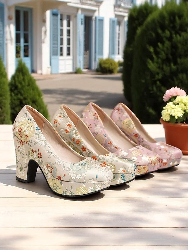 Pumps Women's Block Platform - Floral Printed – Heel