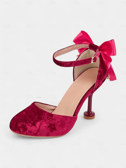 Burgundy Big Velvet with Jane Heels Women's Mary Bow and