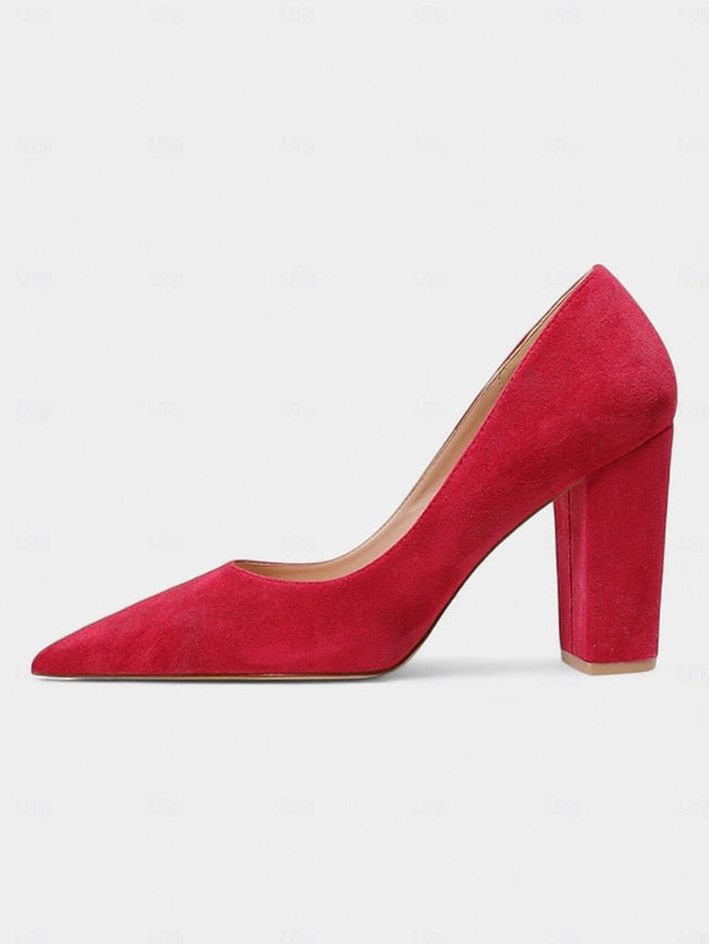 Heels Pointed Suede Toe Block Heel High | Women's Classic