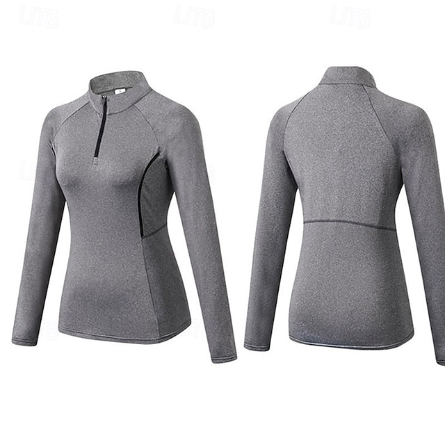 Women's Running T-Shirt Zipper Long Sleeve Zip Top Casual