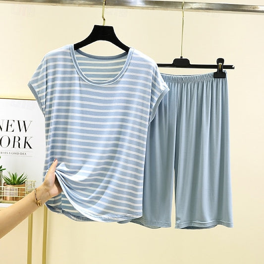 Women's Pajamas Loungewear Casual Stripe Elastic Waist