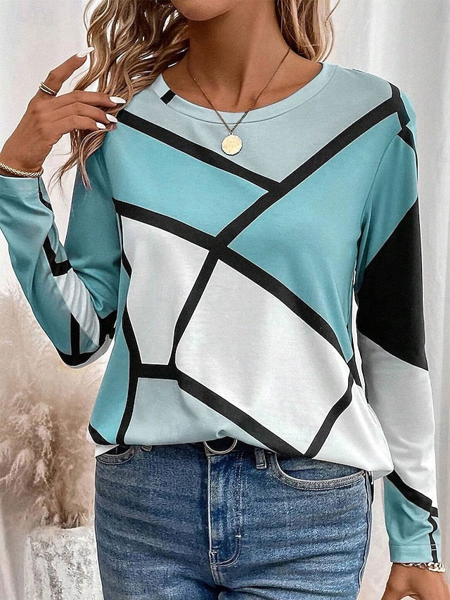 Women's T shirt Crew Neck Long Sleeve Tunic Casual Color