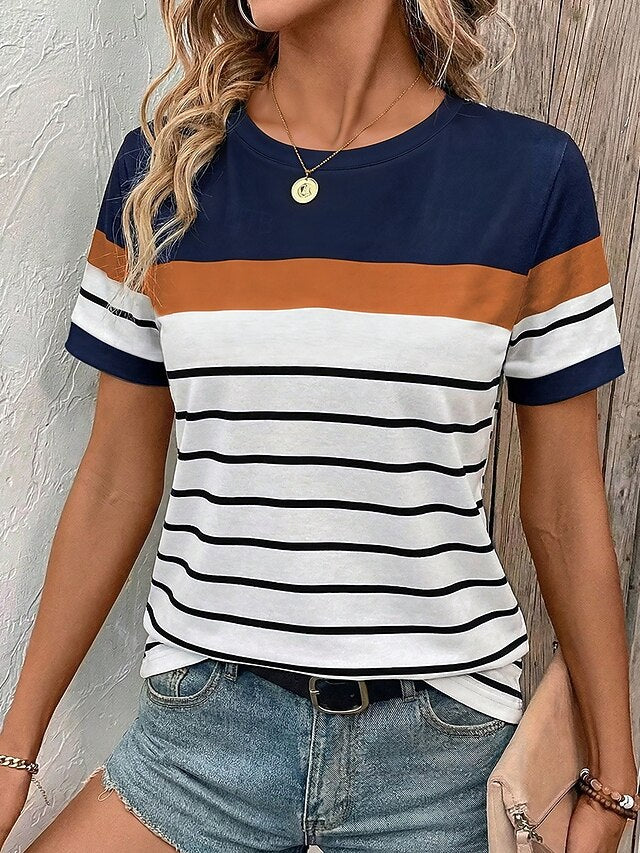 Women's T Shirt Print Graphic Striped Vintage Stylish