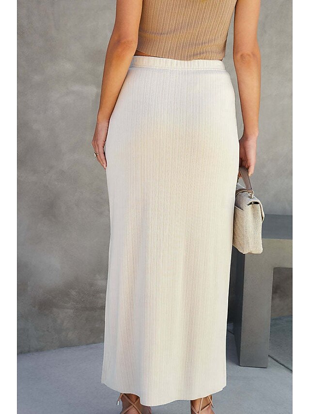 Women's Casual Midi Mid Rise Skirts Plain Split Ends