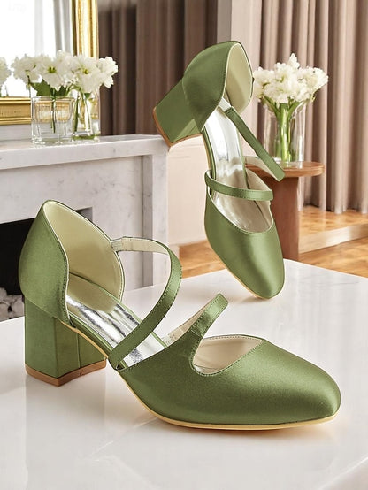 Satin Women's Mary 1950s Heels Jane Elegant Green – Block
