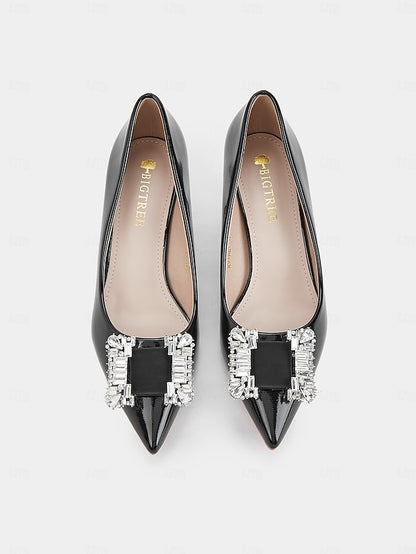 Pumps Women's Crystal Embellished with Patent Black Leather