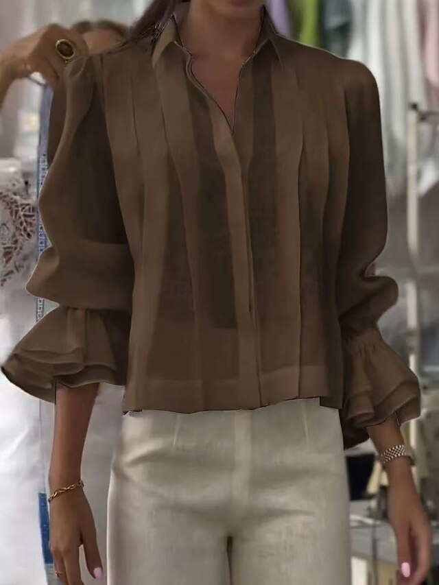 Women's Shirt Summer Tops Blouse Solid Color Casual Beach