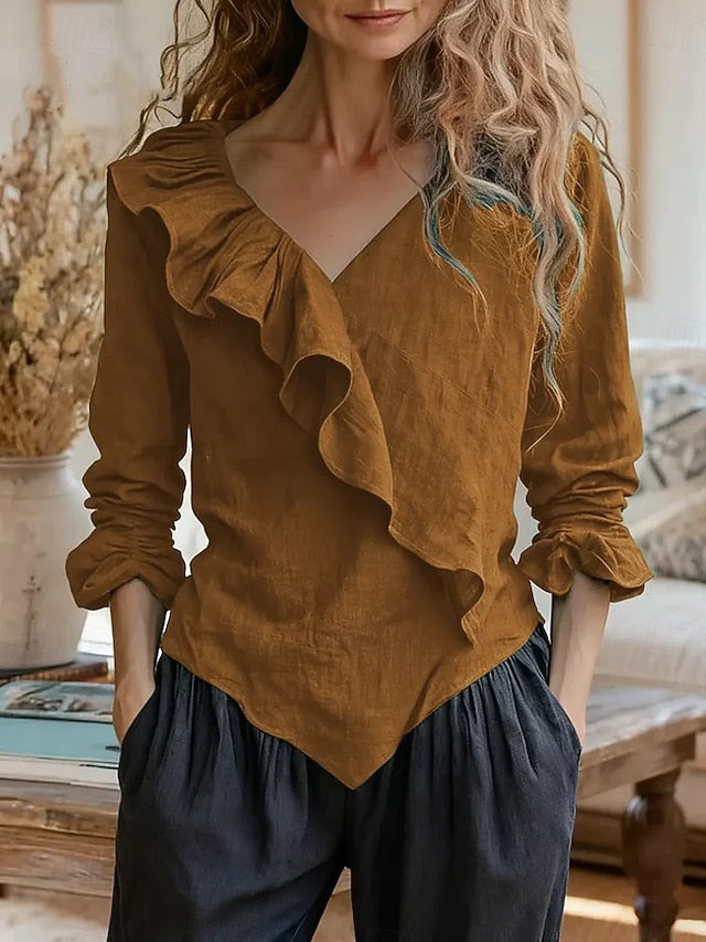 Women's Popover Shirt Dress Shirt Blouse Ruched Solid Color