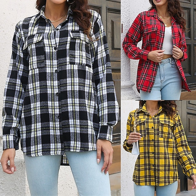 Women's Shirt Buttons Plaid Daily Stylish Basic Long Sleeve