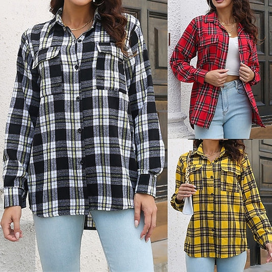 Women's Shirt Buttons Plaid Daily Stylish Basic Long Sleeve