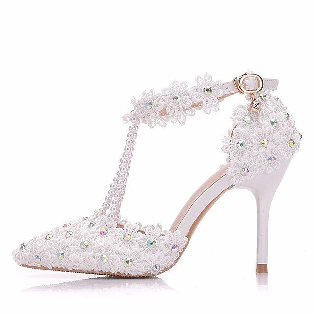 Shoes High Bridal Wedding Lace Heel Pointed Women's