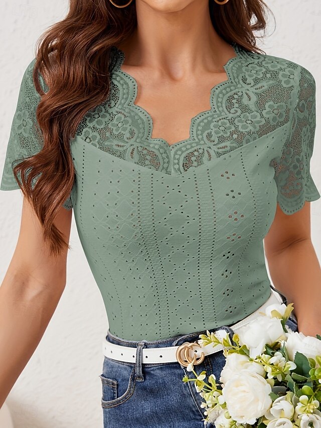 Women's Blouse Lace Tops Lace Patchwork Plain Stylish