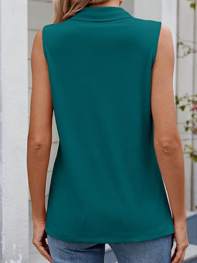 Women's Tank Top Zip Front Textured Solid Color Elegant