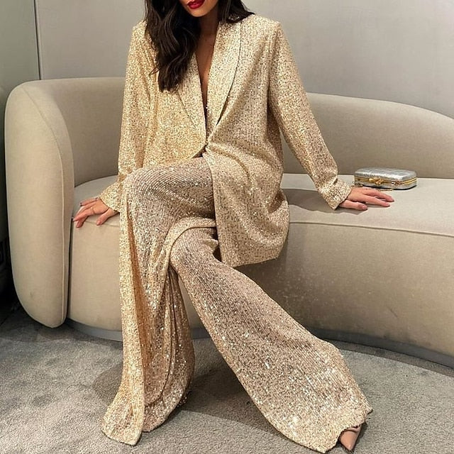 Women's Pants Sets Bolero Top Blazer Suits Long Sleeve V