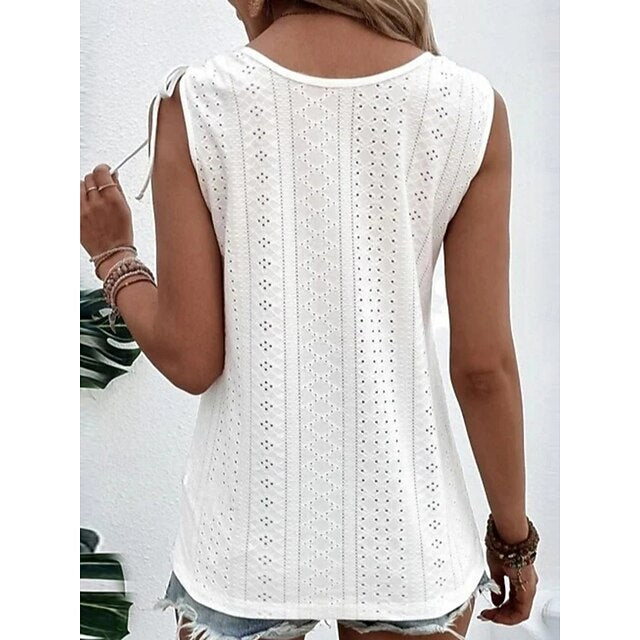 Women's Tank Top Eyelet Buttons Plain Fashion Stylish