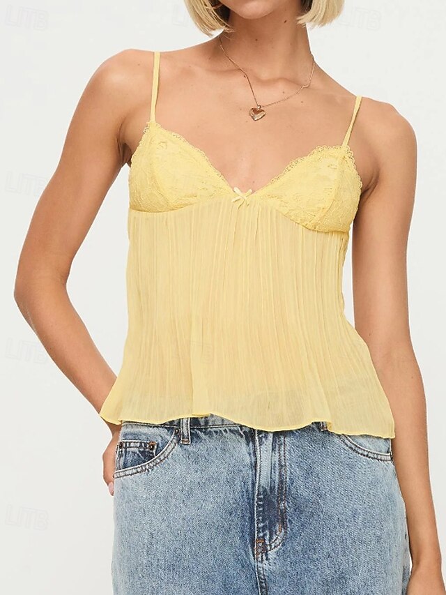Blouse Casual Women's Tank Modern Plain Lace Top Camisole