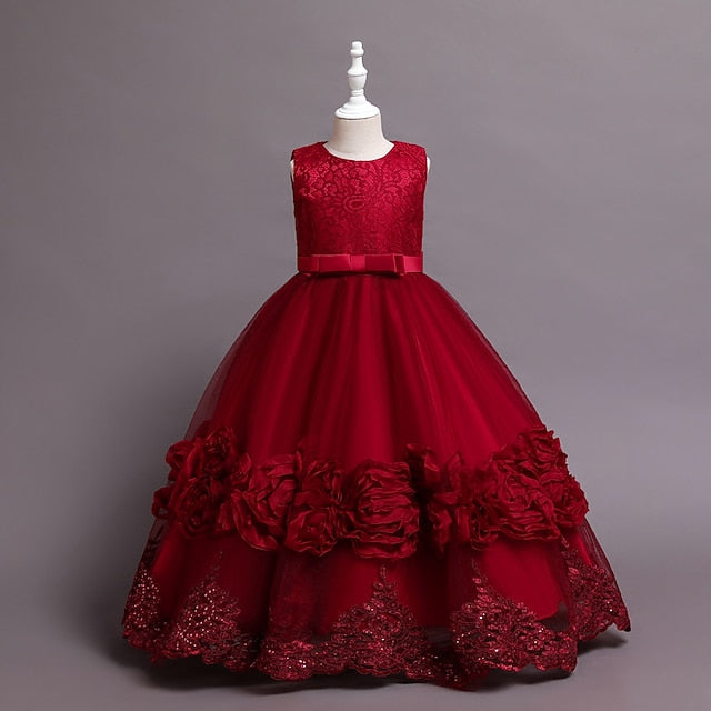 Dress Girls' Floral Line A Party Little Kids Plain