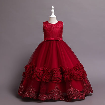 Dress Girls' Floral Line A Party Little Kids Plain