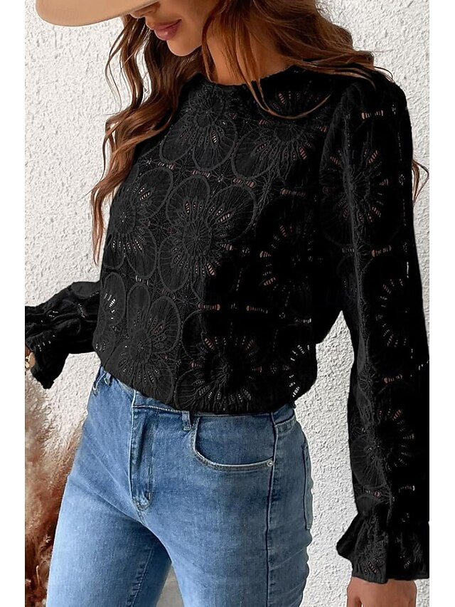 Women's Lace Shirt Blouse Lace Plain Active Casual Long