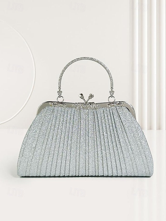 Glitter Clutch Pleated Vintage with Purse Evening Women's