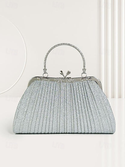 Glitter Clutch Pleated Vintage with Purse Evening Women's