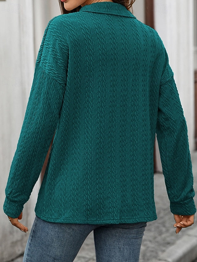 Women's Pullover Sweatshirt Buttons Plain Streetwear Casual