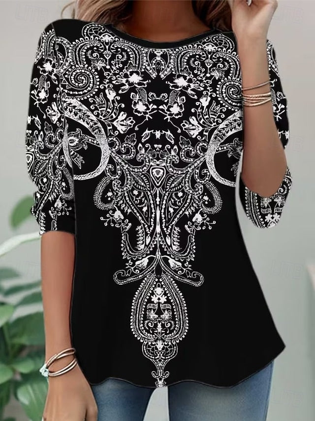 Women's T Shirt Print Graphic Paisley Vintage Stylish