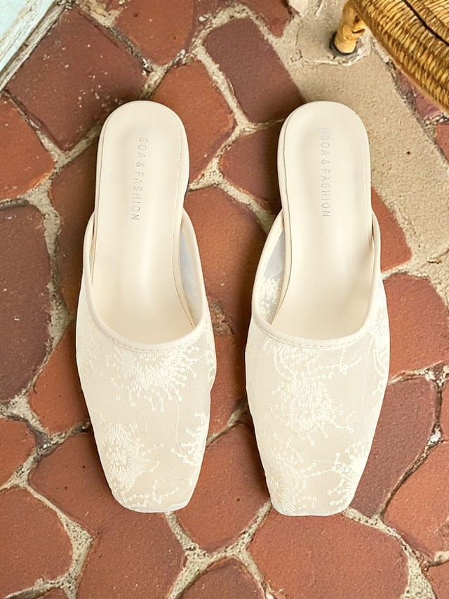 Sheer Women's Ballet Lace Elegant White Mesh Flats –