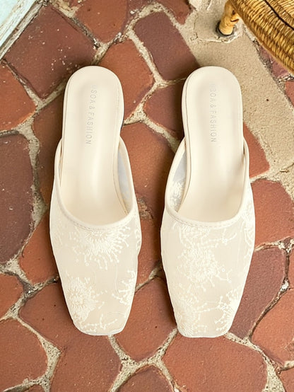 Sheer Women's Ballet Lace Elegant White Mesh Flats –