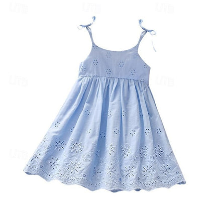 Cotton Kids Princess Color Sleeveless Summer Dresses Solid